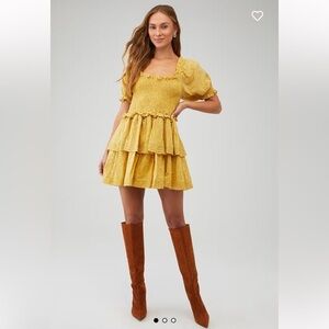 Cleobella Luna‎ Yellow Tiered Mini Dress XS Cottagecore Boho